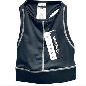 Reebok AM Contrast Black Sports Bra Breathable Athletic Training Dri Fit 2XS New